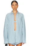 Solid & Striped The Avril Stripe Button-front Shirt In French Blue & Brule Stripe
