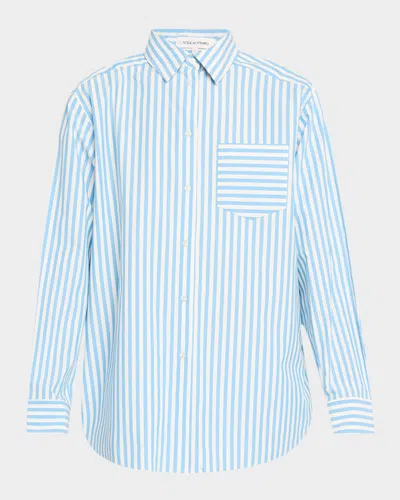 Solid & Striped The Avril Stripe Button-front Shirt In French Blue X Brule Stripe