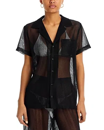 Solid & Striped The Dahlia Mesh Cover-up Shirt In Blackout