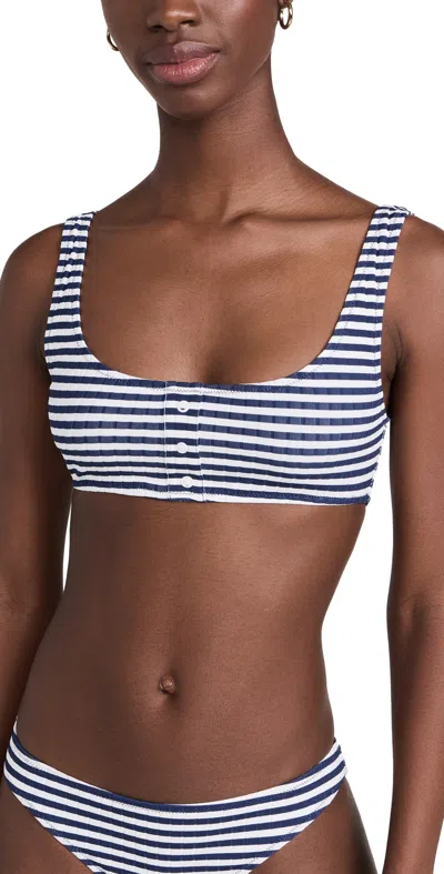 Solid & Striped The Elle Button Bikini Top French Navy Stripe