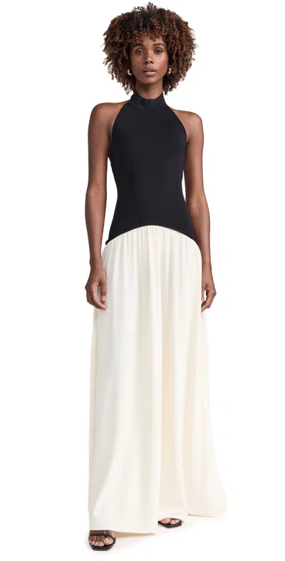 SOLID & STRIPED THE HALTER SOGLIO DRESS ECRU/NOIR