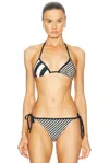 Solid & Striped Iris Bikini Top In Noir & Khaki Stripe