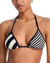 Solid & Striped The Iris Triangle Bikini Top In Noir/khaki Stripe