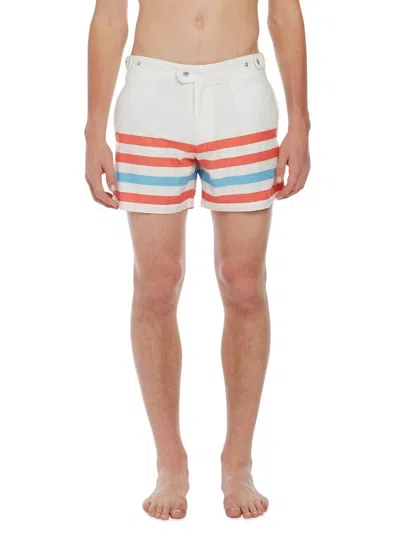 Solid & Striped The Kennedy Swim Shorts Trunks In Cream/coral/blue In Beige