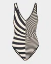 Solid & Striped The Lucia Multi-striped One-piece Swimsuit In Noir