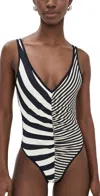 Solid & Striped The Lucia Metallic Striped Swimsuit In Noir