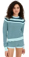 Solid & Striped The Manny Stripe Cotton Sweater In Evergreen/sky Stripe