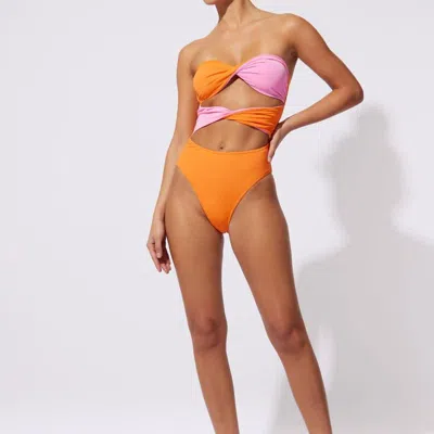 Solid & Striped The Marlie (reversible) Butterluxe Colorblock Bathing Suit In Carnation Pink Clementine In Orange