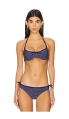 Solid & Striped The Sydney Bikini Top In Baby Polkadot Midnight Blue