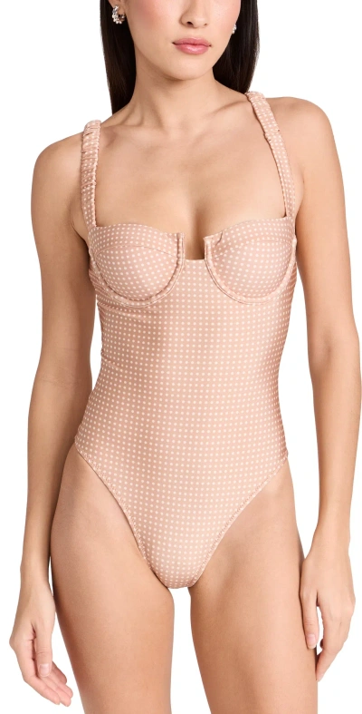 Solid & Striped The Verona One Piece Taupe Polka Dot