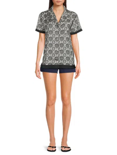 Solid & Striped Women's Dahlia Print Cover Up Camp Shirt In Blackout