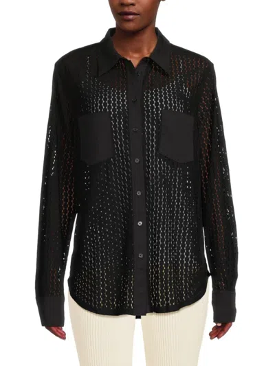 Solid & Striped Women's Lace Button Down Shirt In Black