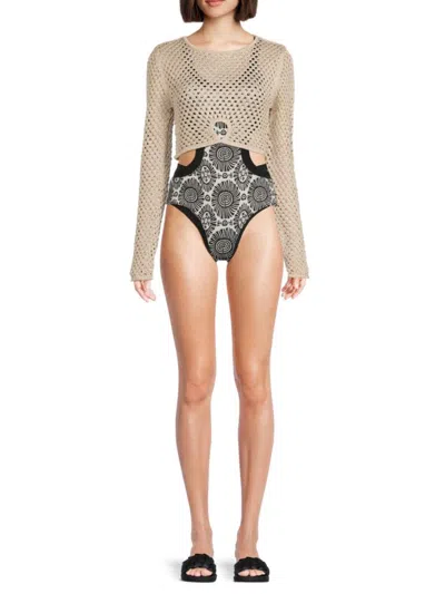 Solid & Striped Women's The Gretchen Open Knit Cropped Coverup Top In Gold