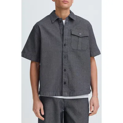 Solid ! Tanner Short Sleeve Stretch Denim Button-up Shirt In Gray