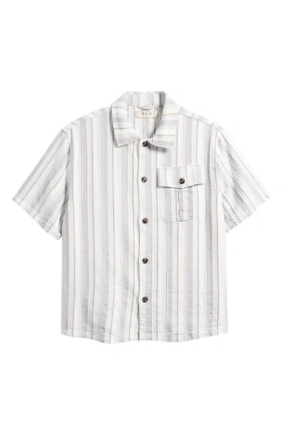 Solid ! Umber Stripe Short Sleeve Linen Blend Button-up Shirt In Multi
