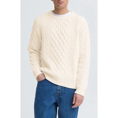 Solid ! Vukan Cable Knit Crewneck Sweater In Off White