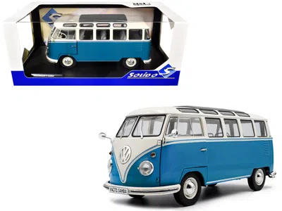 Solido 1962 Volkswagen T1 Samba Bus Baby Blue And White 1/18 Diecast Model Car By