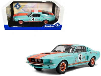 Solido 1967 Shelby Gt500 #4 "gulf Racing Tribute" Light Blue With Orange Stripes 1/18 Diecast Model Car By 