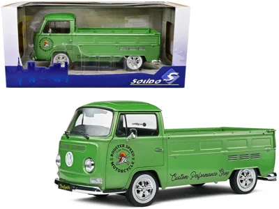 Solido 1968 Volkswagen T2 Pickup Truck Green "rooster Speed Motorcycle" 1/18 Diecast Model Car By