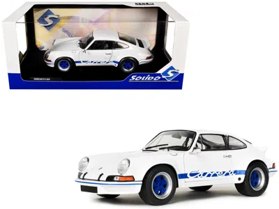 Solido 1973 Porsche 911 Rsr Carrera White With Blue Stripes 1/18 Diecast Model Car By