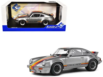 Solido 1973 Porsche 911 Rsr "kremer" Silver Metallic With Stripes 1/18 Diecast Model Car By  In Gray