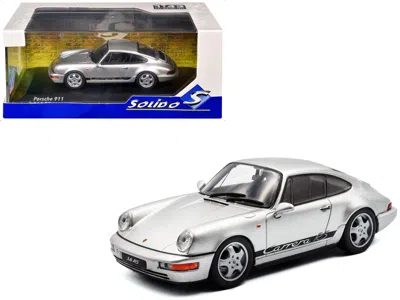 Solido 1994 Porsche 911 (964) Rs Silver Metallic With Black Stripes 1/43 Diecast Model Car By