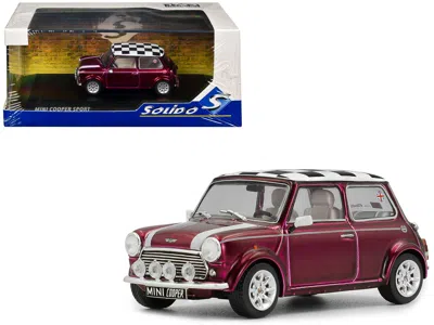 Solido 1997 Mini Cooper Sport Purple Metallic With White Stripes And Checkered Top 1/43 Diecast Model Car B