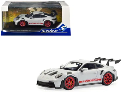 Solido 2023 Porsche 911 (992) Gt3 Rs Ice Gray Metallic With Pyro Red Stripes 1/43 Diecast Model Car By Soli