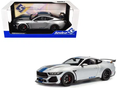 Solido 2024 Ford Shelby Mustang Super Snake Gray Metallic With Blue Stripes 1/18 Diecast Model Car By Solid