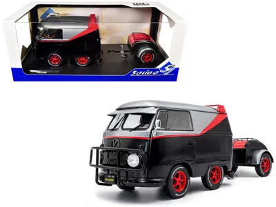 Solido 2024 Volkswagen Kool Kombi Sport Van With Trailer Black And Silver With Red Stripe 1/18 Diecast Mode