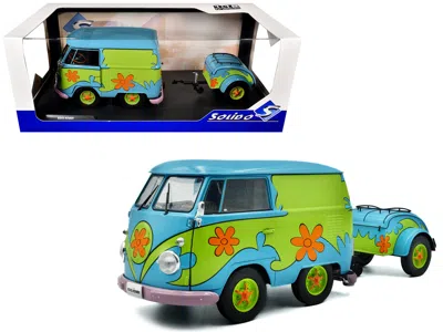 Solido 2024 Volkswagen Kool Kombi Van With Trailer "ghost Hunter" Blue And Green With Graphics 1/18 Diecast