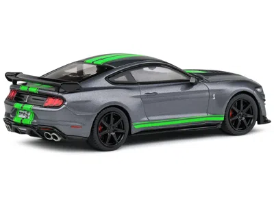 Solido Shelby Mustang Gt500 Fast Track Gray Metallic With Neon Green Stripes 1/43 Diecast Model Car By Soli