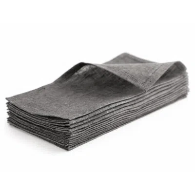 Solino Home 100% Pure Linen Cocktail Napkins - Athena In Charcoal Grey