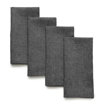 Solino Home 100% Pure Linen Dinner Napkins - Athena In Charcoal Gray