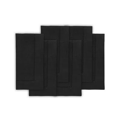 Solino Home 100% Pure Linen Hemstitch Dinner Napkins - Classic Hemstitch In Black