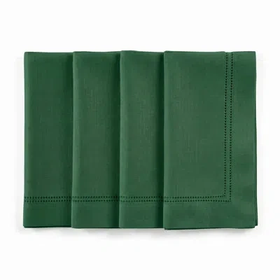 Solino Home 100% Pure Linen Hemstitch Dinner Napkins - Maison Washed Hemstitch In Green