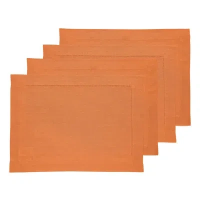 Solino Home 100% Pure Linen Hemstitch Placemats - Classic Hemstitch In Pumpkin