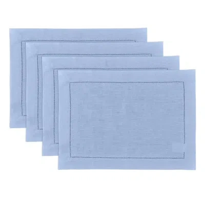 Solino Home 100% Pure Linen Hemstitch Square Placemats - Classic Hemstitch In Cornflower Blue