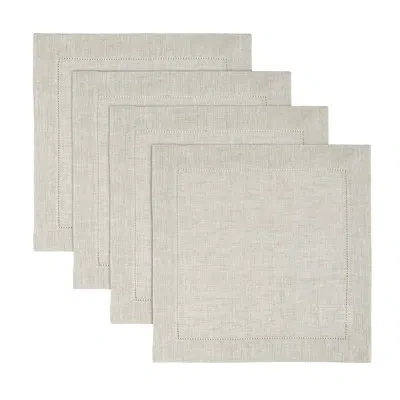 Solino Home 100% Pure Linen Hemstitch Square Placemats - Classic Hemstitch In Light Natural