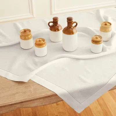 Solino Home 100% Pure Linen Hemstitch Table Cloth - Classic Hemstitch In Ivory