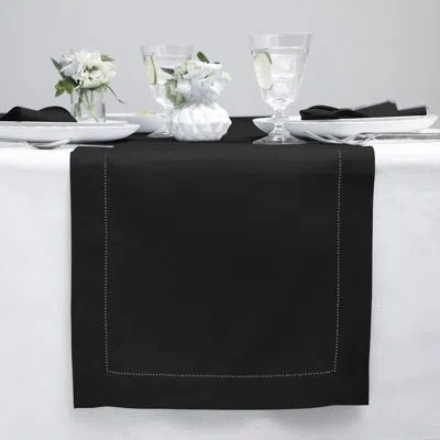 Solino Home 100% Pure Linen Hemstitch Table Runner In Black,solid Color