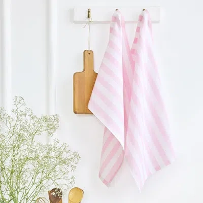 Solino Home 100% Pure Linen Kitchen Towels Set Of 2 - Sorrento Stripe In Yellow,white