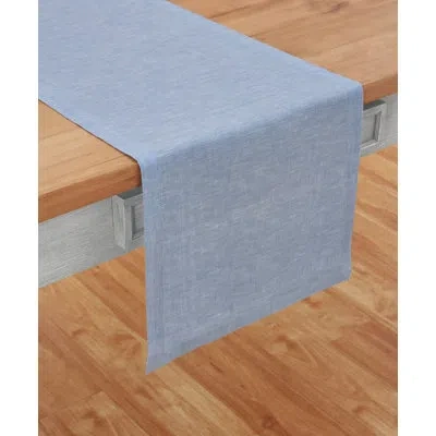 Solino Home 100% Pure Linen Table Runner - Athena In Chambray Blue