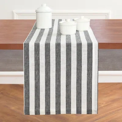 Solino Home 100% Pure Linen Table Runner In Black,white
