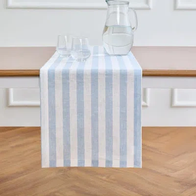 Solino Home 100% Pure Linen Table Runner In Blue,white