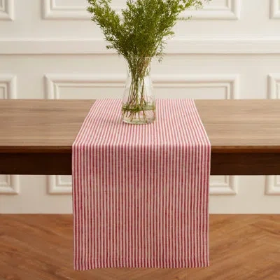 Solino Home 100% Pure Linen  Table Runner - Narrow Stripe In Red,white Large Stripe