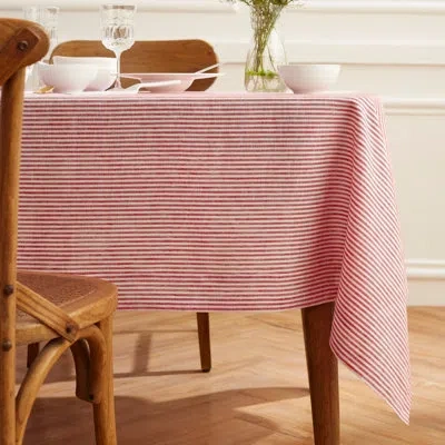 Solino Home 100% Pure Linen Tablecloth In Red,white,narrow Stripe