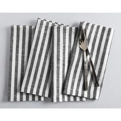 Solino Home Amalfi Stripe - 100% Pure Linen Dinner Napkins In Black,white