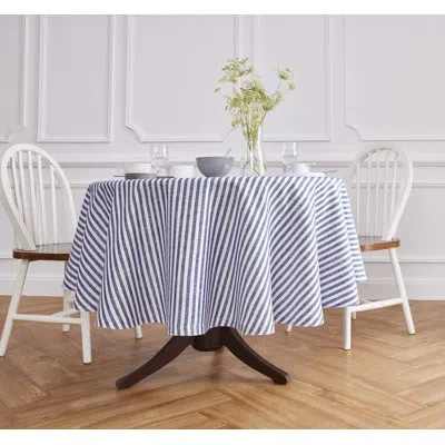 Solino Home Amalfi Stripe - 100% Pure Linen Round Tablecloth In Navy,white