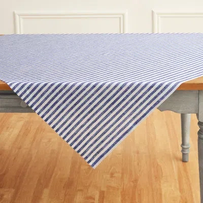 Solino Home Amalfi Stripe - 100% Pure Linen Tablecloth In Navy,white
